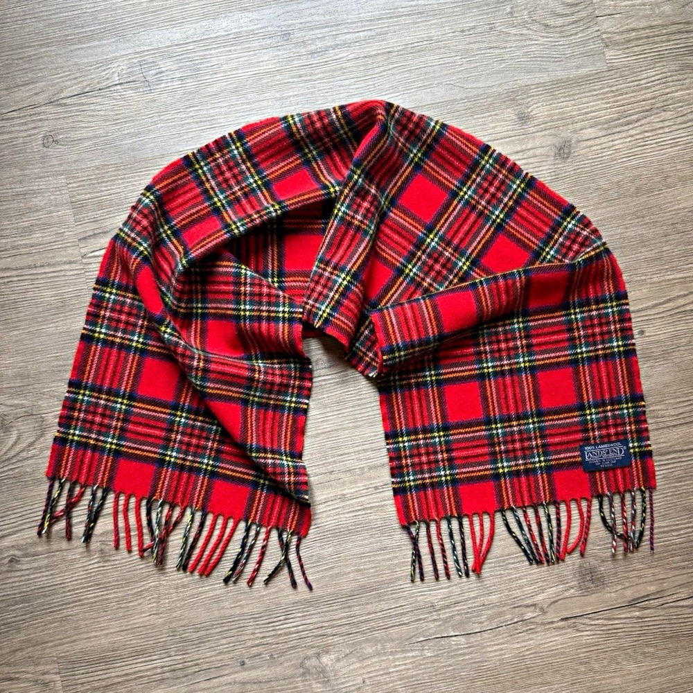 Vintage Lands' End Royal Stewart Tartan Lambswool Scarf Woven Scotland